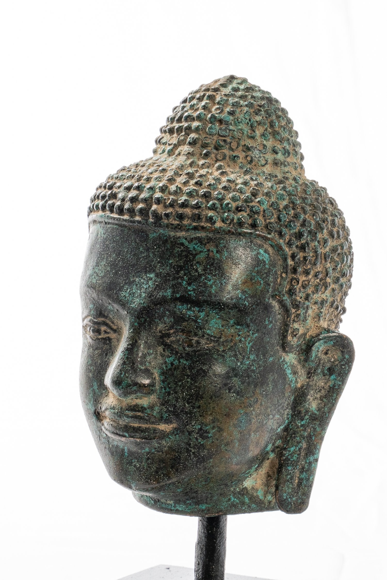 Statue Buddha - Antique Thai Monted Dvaravati Bronzo Buddha Head Statue - 19cm/8 "