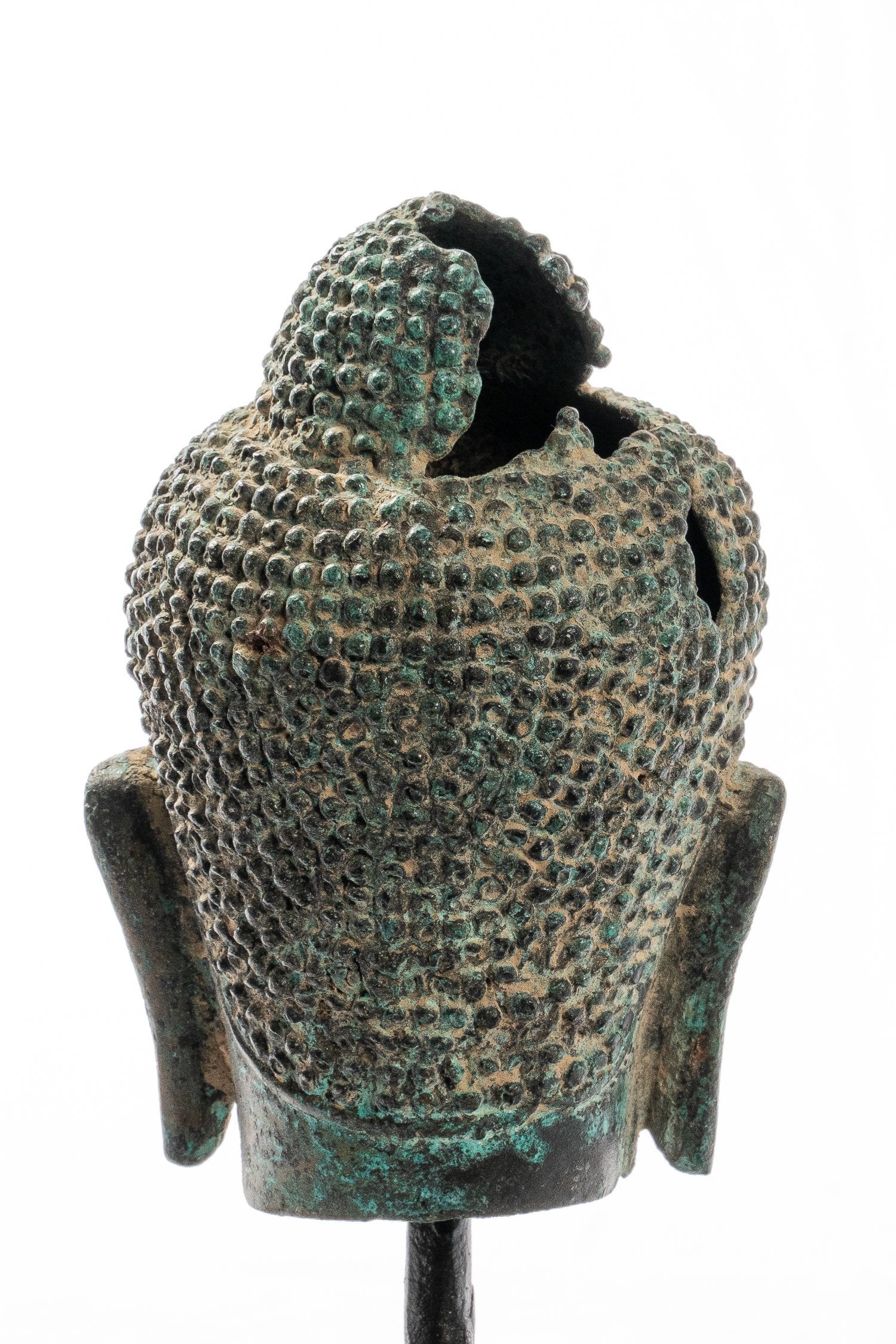 Statue Buddha - Antique Thai Monted Dvaravati Bronzo Buddha Head Statue - 19cm/8 "