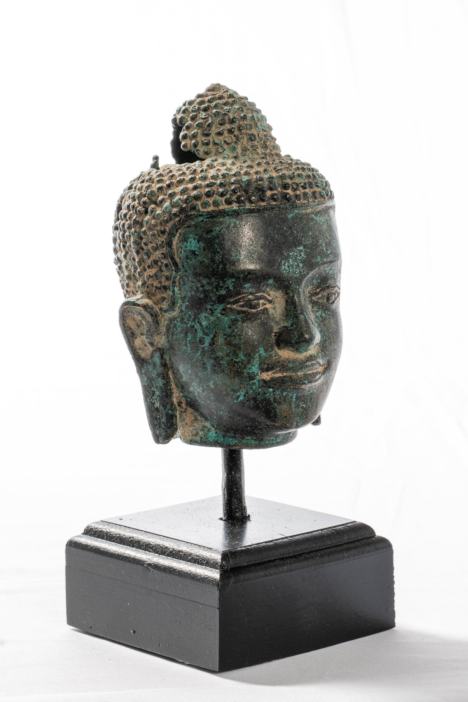 Statue Buddha - Antique Thai Monted Dvaravati Bronzo Buddha Head Statue - 19cm/8 "