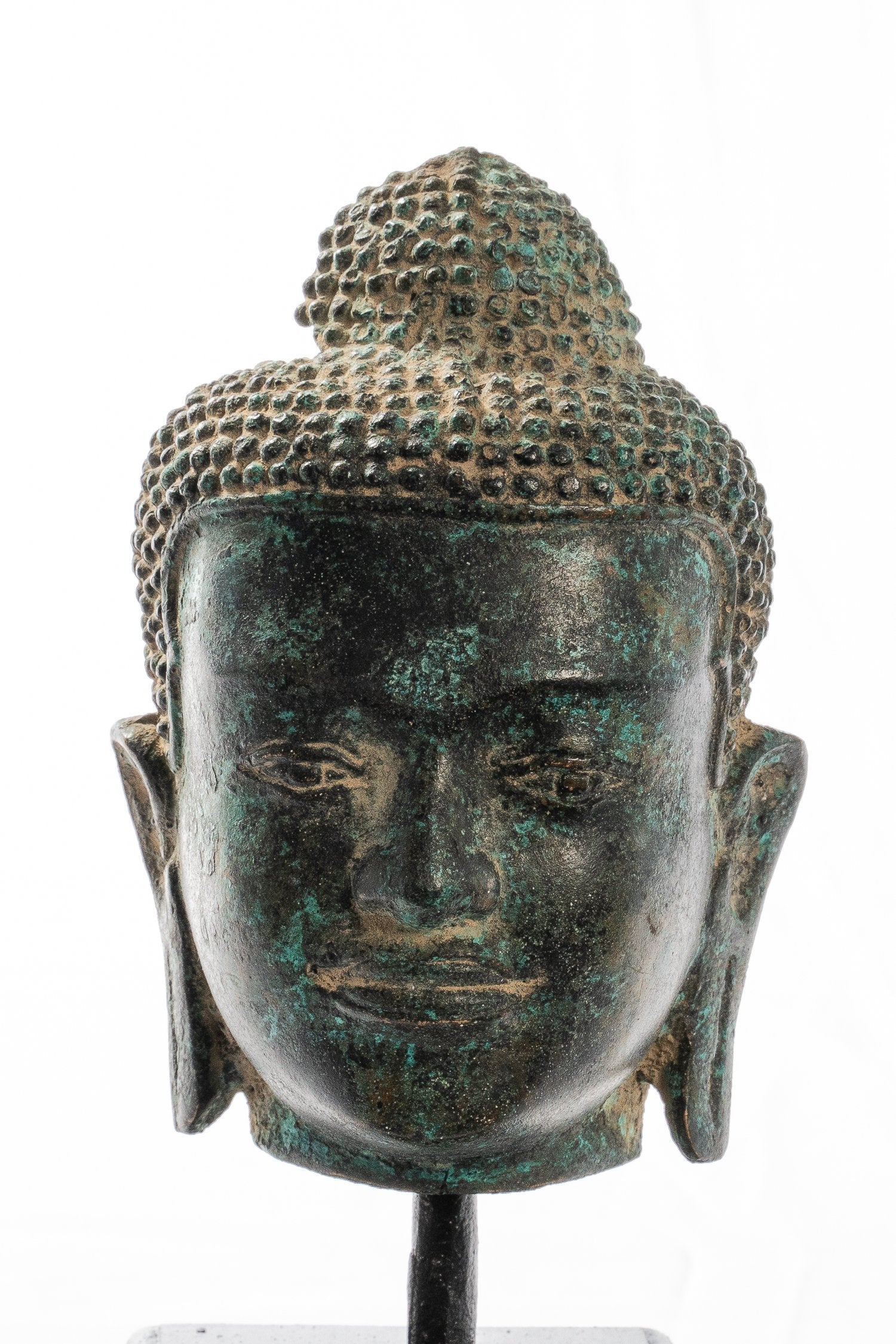 Statue Buddha - Antique Thai Monted Dvaravati Bronzo Buddha Head Statue - 19cm/8 "