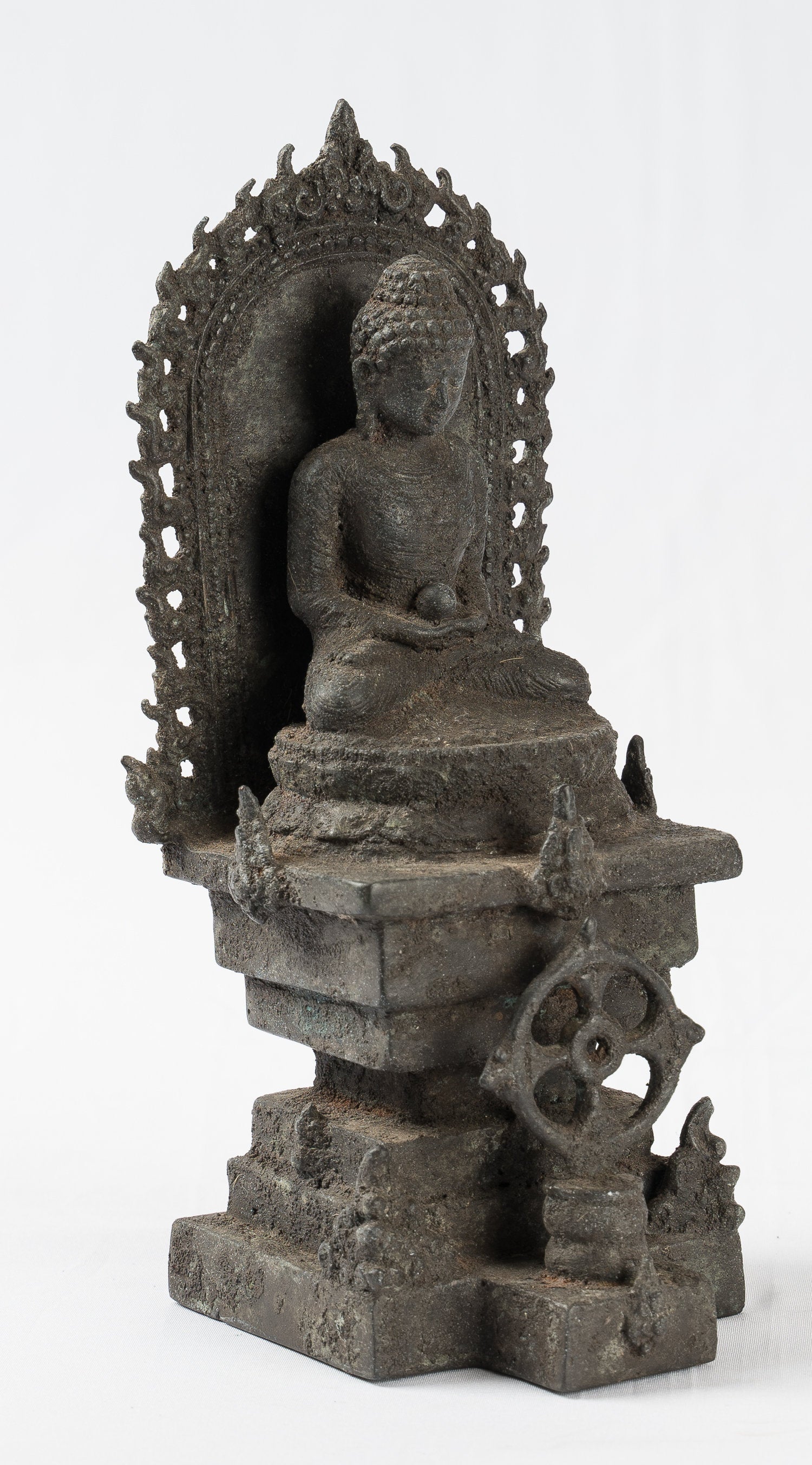 Antique in stile indonesiano seduto in bronzo giavanese Amitabha Buddha Statua - 22 cm/9 "