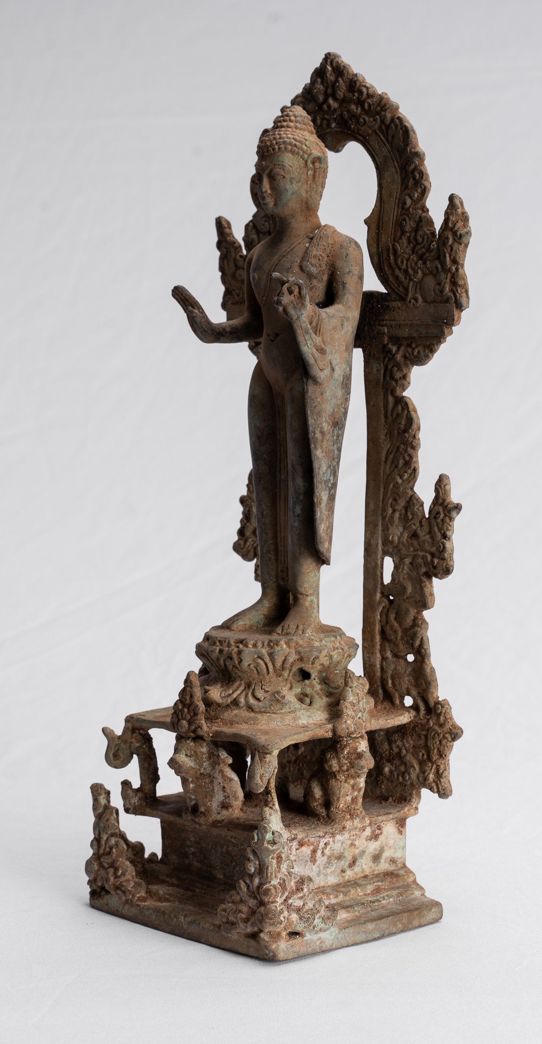 Statue Buddha - Antique Statue Buddha di protezione giavanese per la protezione permanente - 27 cm/11 "