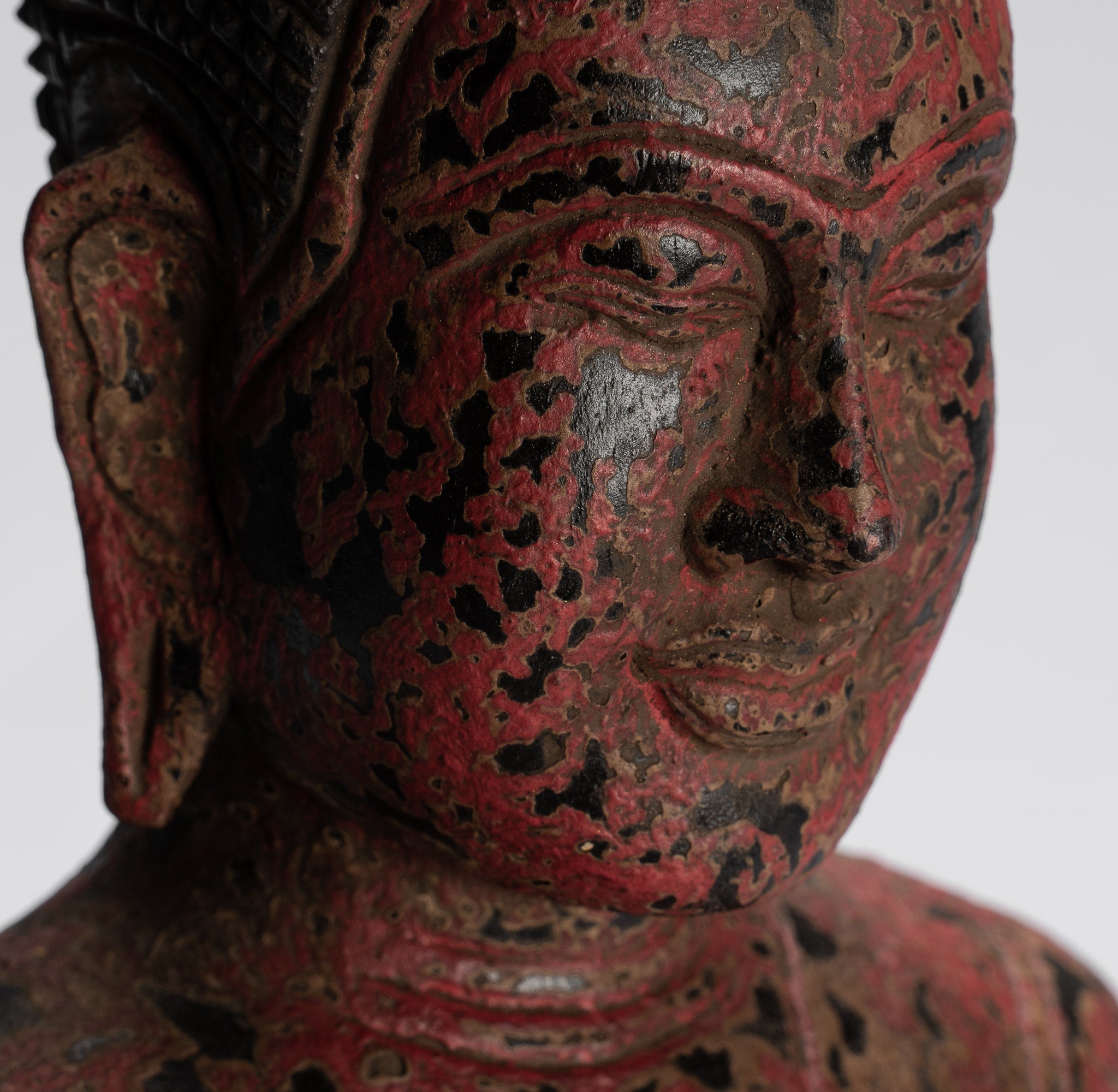 Antique Khmer in stile Khmer Legno Buddha Statue Dhyana Meditation Mudra - 38 cm/15 "