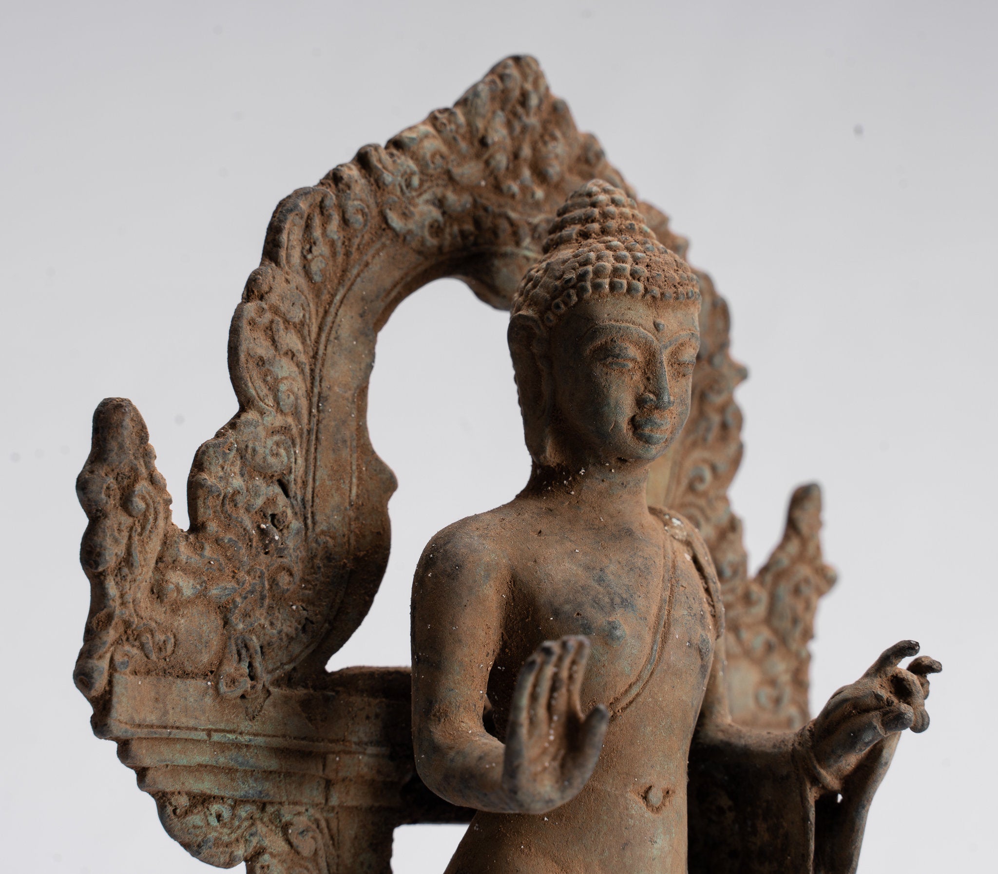 Statue Buddha - Antique Statue Buddha di protezione giavanese per la protezione permanente - 27 cm/11 "