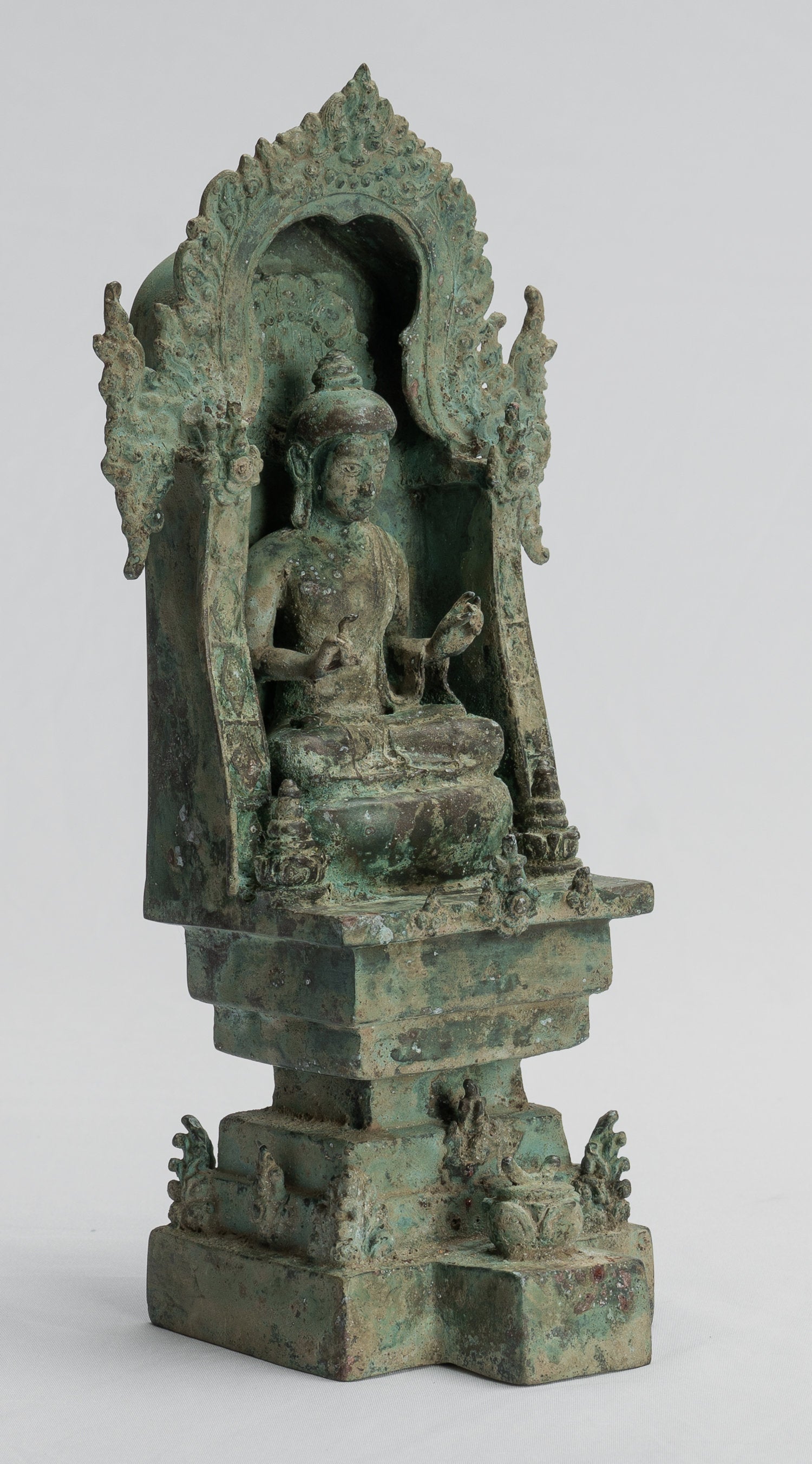 Statua Buddha - Antique in stile indonesiano Bronzo seduto Javanese Teaching Buddha Statue -26cm/10 "