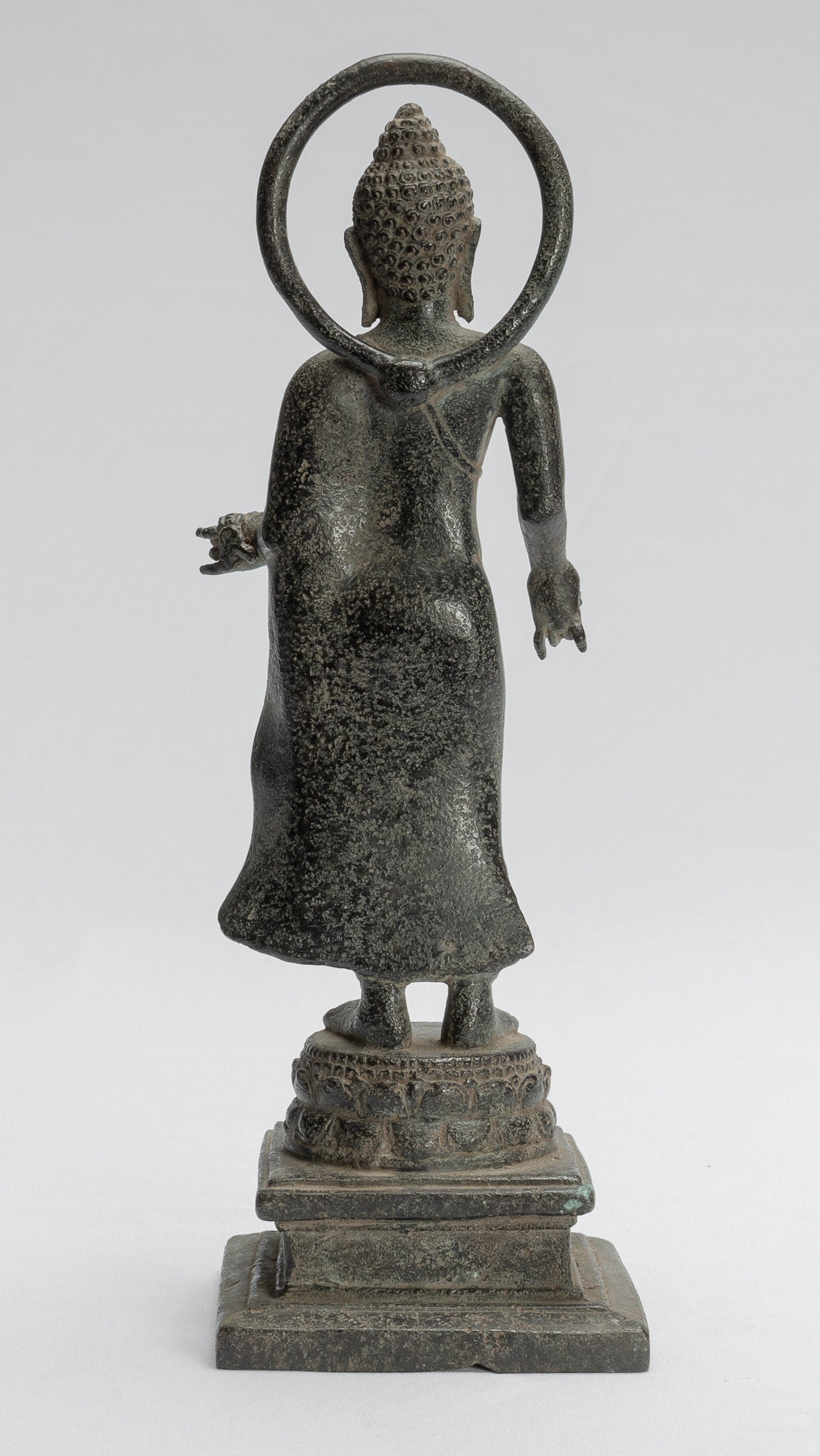 Statue de Bouddha – Bouddha d'enseignement javanais debout en bronze de style indonésien antique – 28 cm