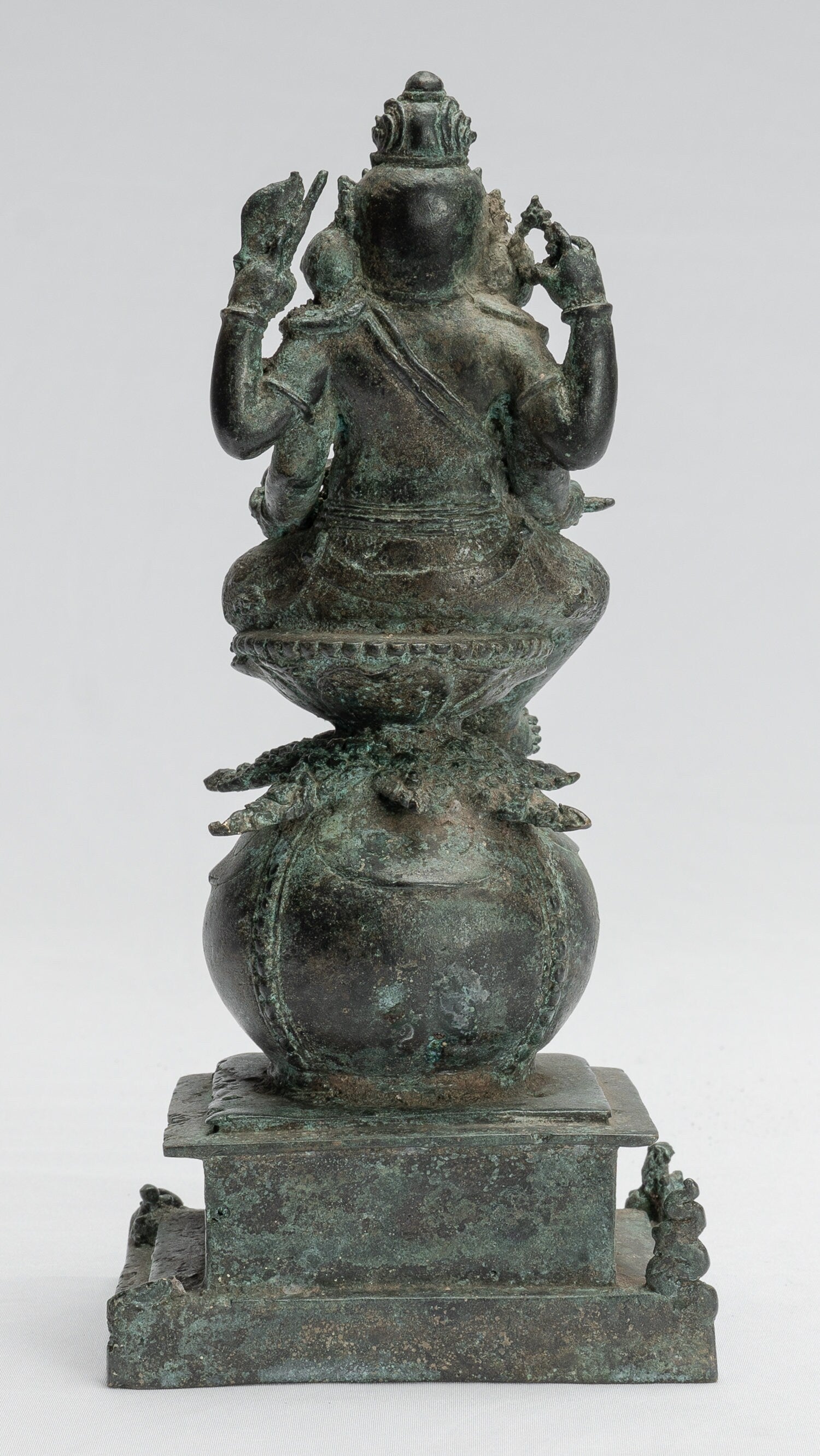 Statua Ganesha - Antique in stile giavanese Bronzo seduto Majapahit Ganesha Statua - 24 cm/10 "