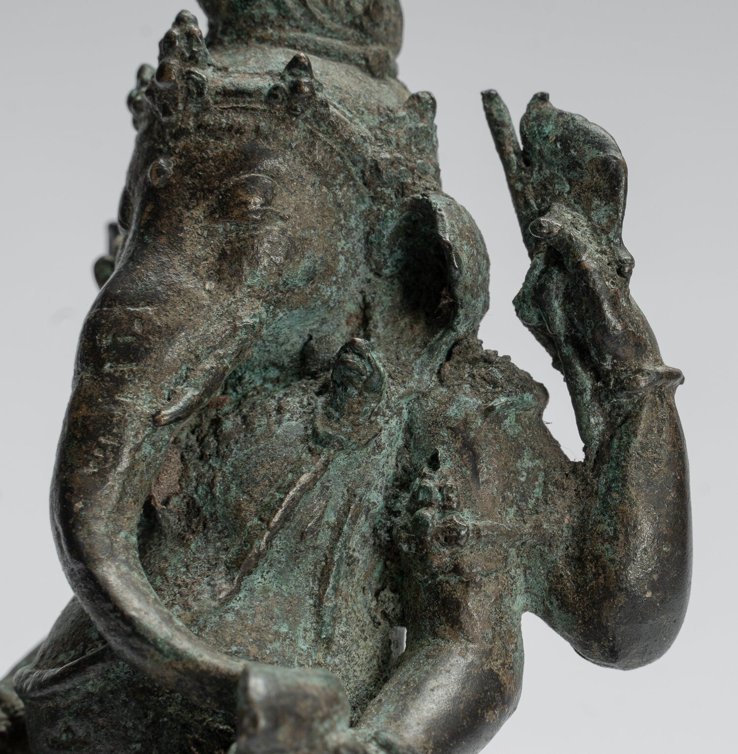 Statua Ganesha - Antique in stile giavanese Bronzo seduto Majapahit Ganesha Statua - 24 cm/10 "