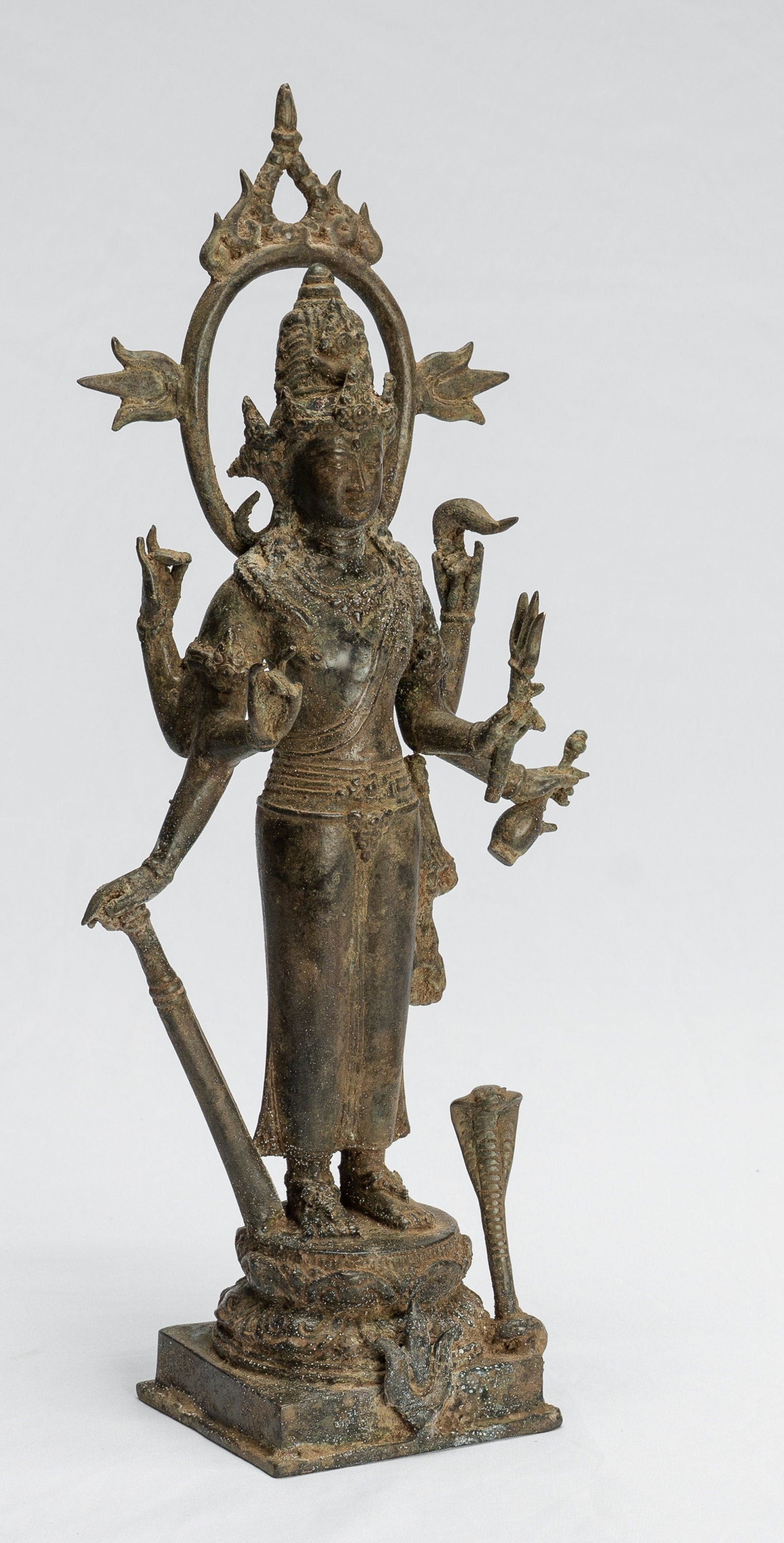 Statue Shiva - Antique in stile indonesiano bronzo giavanese in piedi a 6 bracci Shiva Statua - 36 cm/14 "