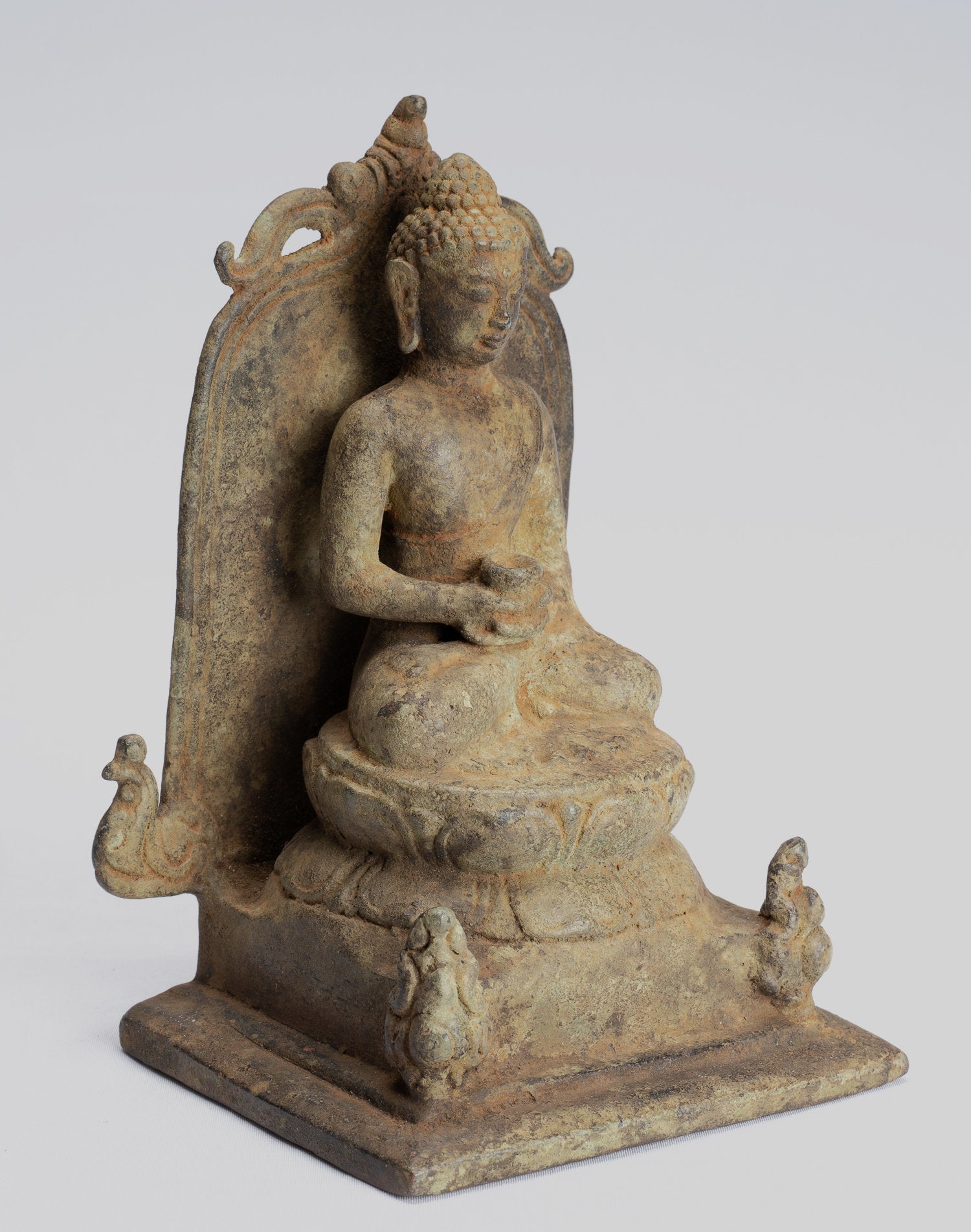 Statue de Bouddha-Antique Indonésie Style Bronze Seated Javanais Amitabha Bouddha Statue-16cm/6 "