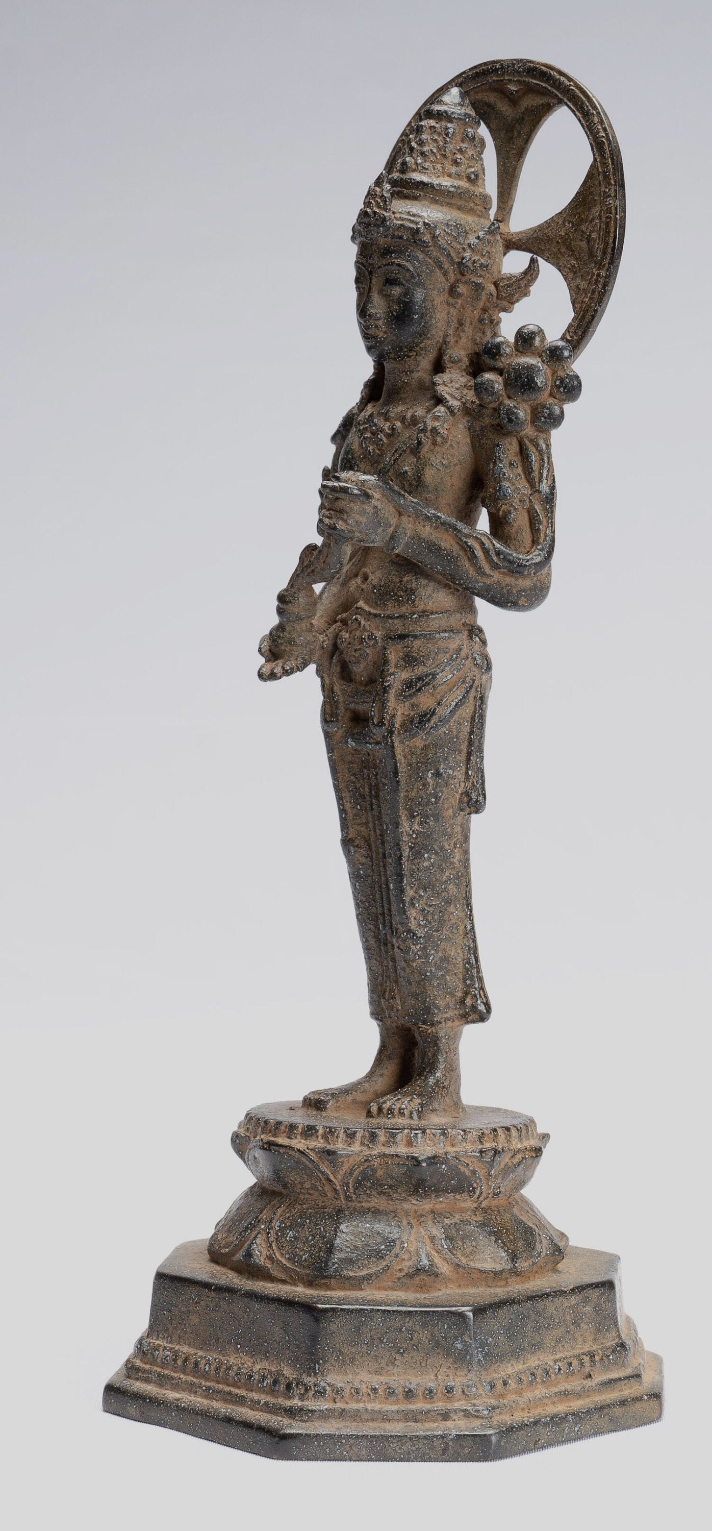 Tara Statue-Antique Java Style Majapahit Standing Bronze Devi Tara Statue-20.5cm/8"