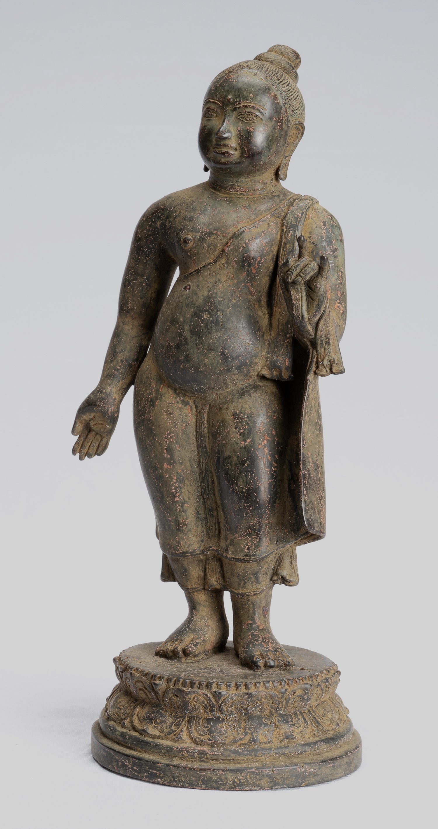 Statua Buddha - Antique stile indonesiano in piedi bronzo giavanese gautama Buddha - 26 cm/10 "