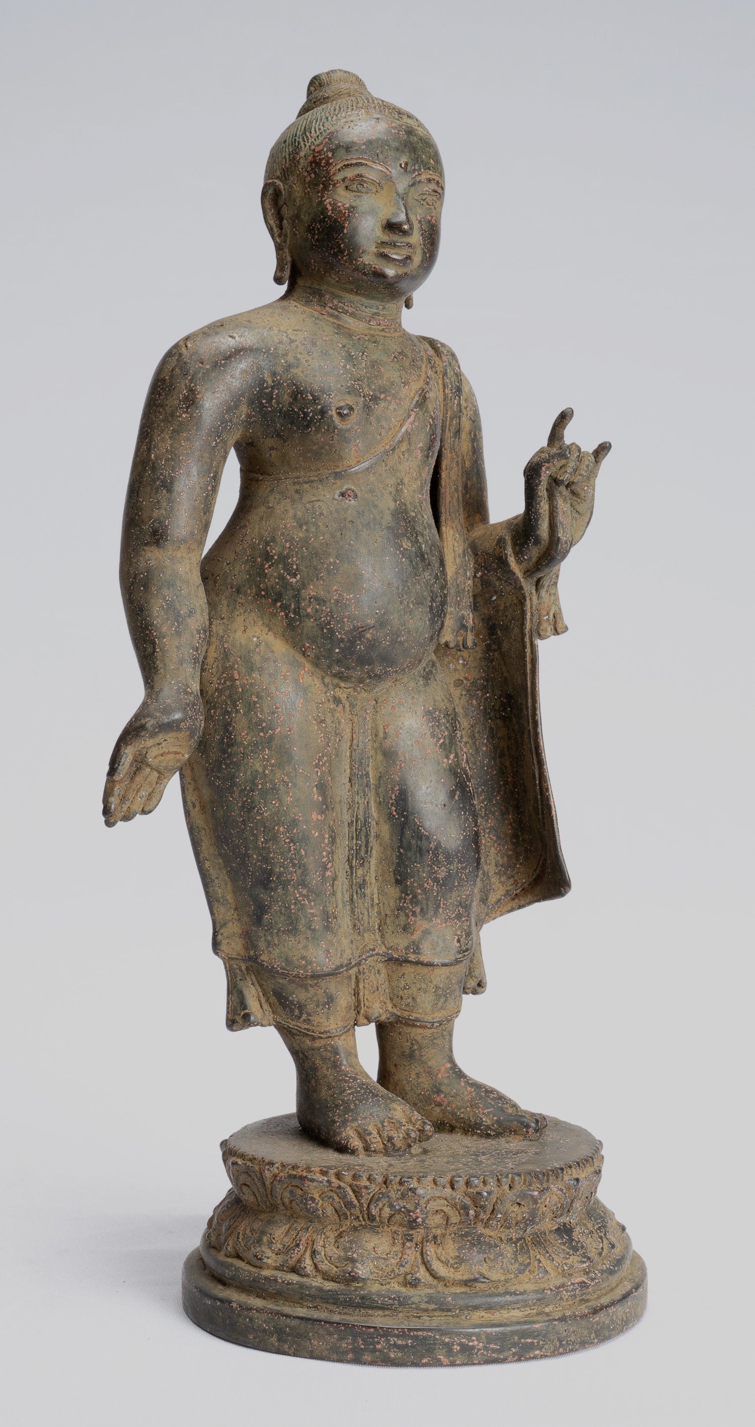 Statua Buddha - Antique stile indonesiano in piedi bronzo giavanese gautama Buddha - 26 cm/10 "