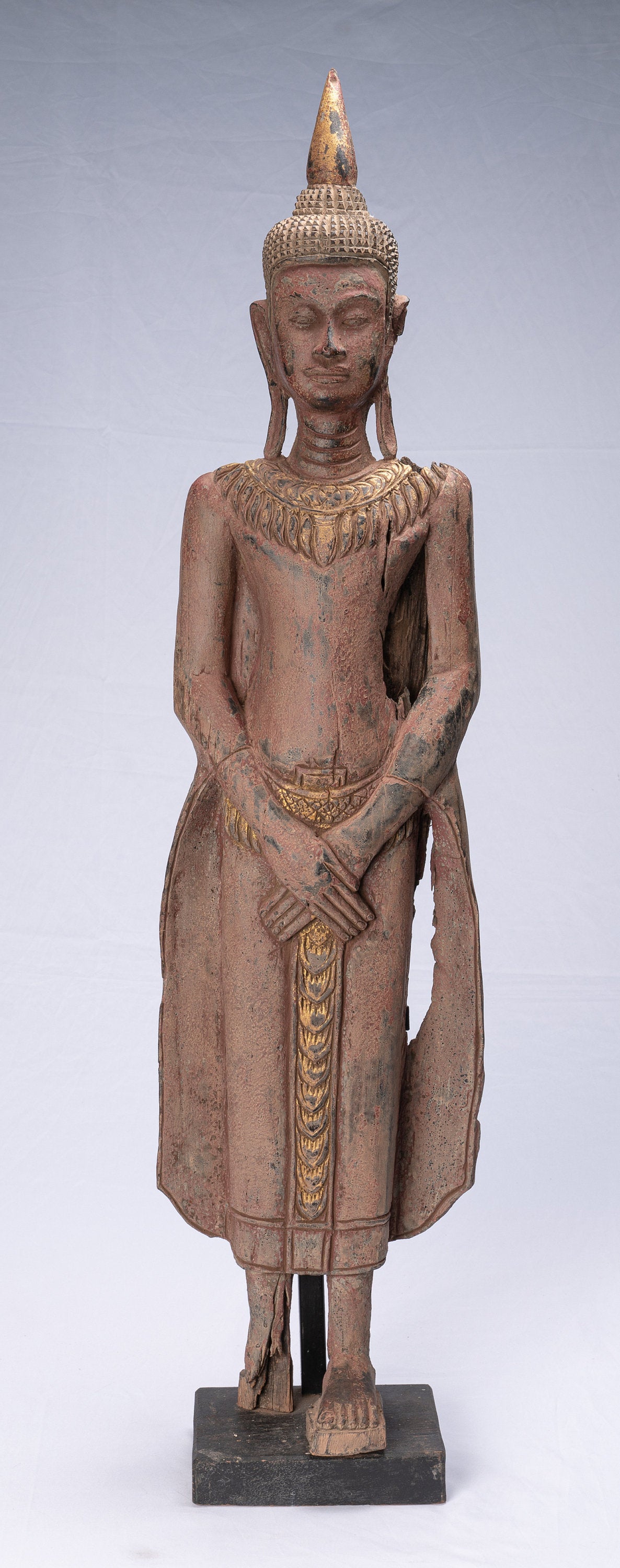 Statua Buddha - Antique Khmer in stile Khmer in piedi statua di Buddha domenicale premurosa - 98 cm/39 "