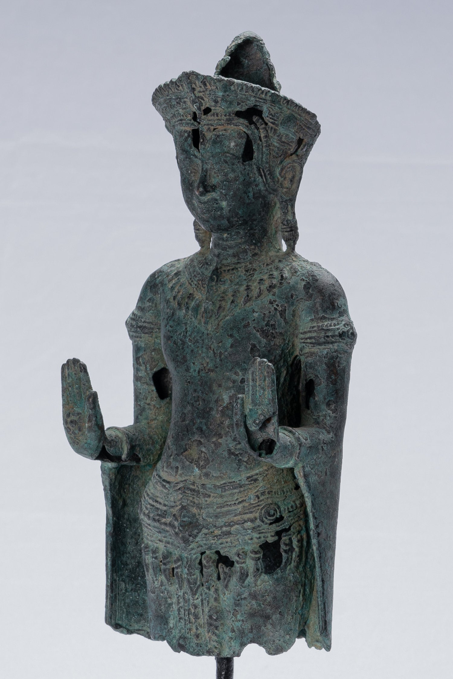 Statue di Buddha - Antique Khmer in stile Khmer Bronzo in piedi Abhaya Protezione Buddha Statua - 32 cm/13 "