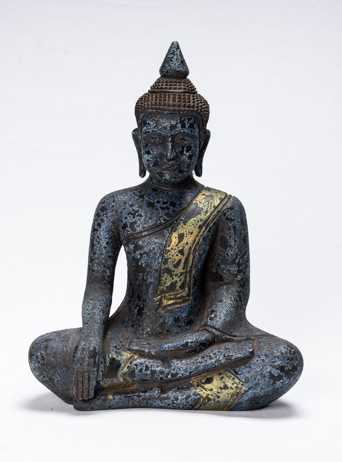 Statue Buddha - Antique Khmer Style SE Asia Seduto l'Illuminismo in legno Statua Buddha - 39 cm/16 "
