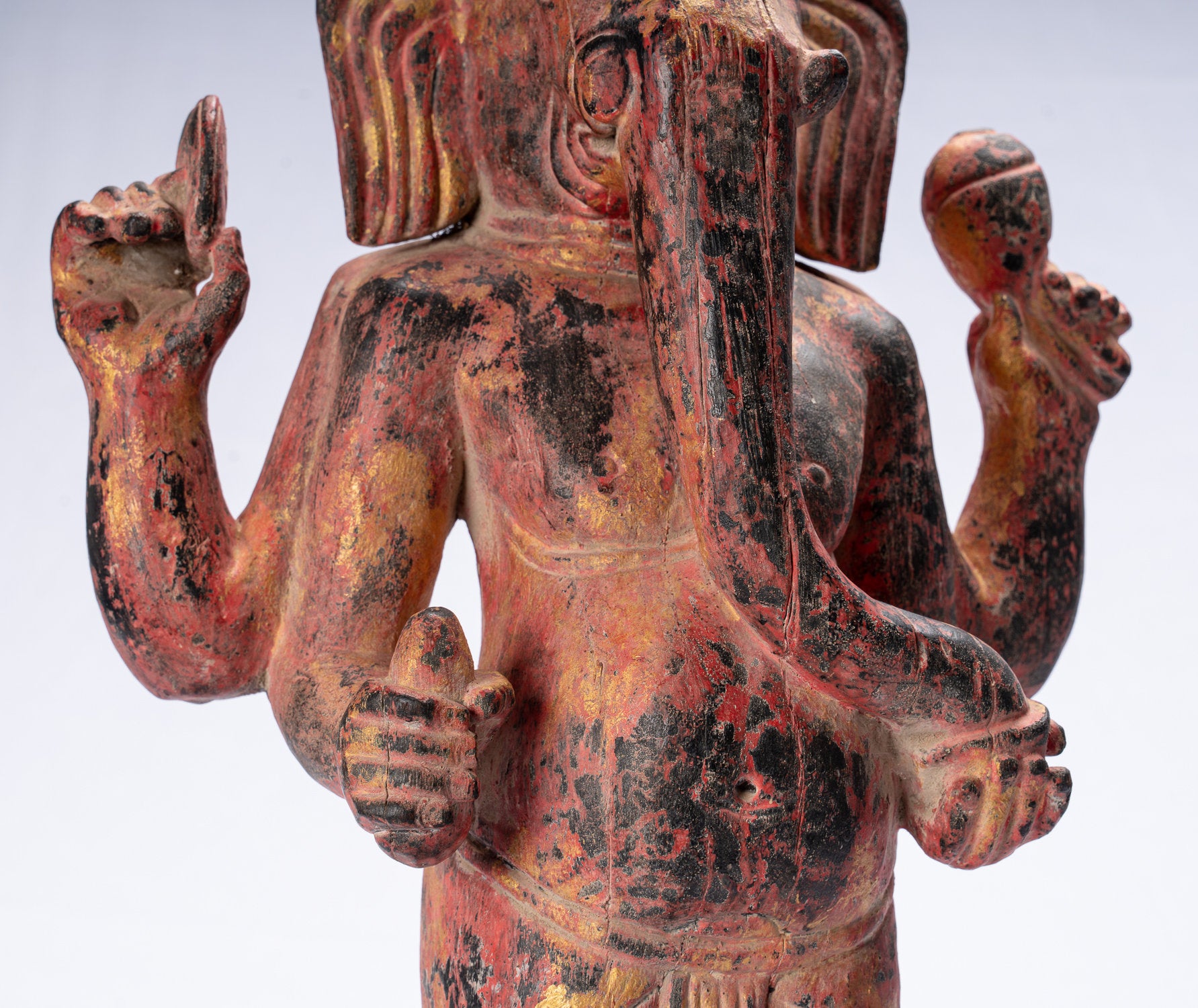 Statua Ganesha - Antique Bayon in stile Khmer Red Wood State Ganesha Statua - 59cm/24 "