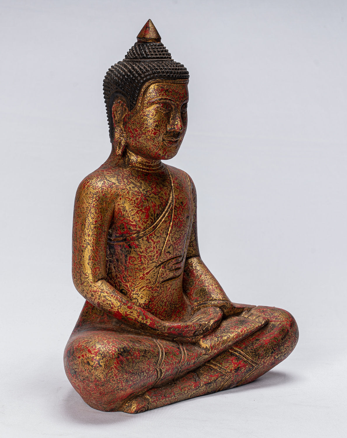 Buddha Sculpture - Antique Khmer in stile Khmer Seduto Buddha Statue Dhyana Meditazione Mudra - 38 cm/15 "