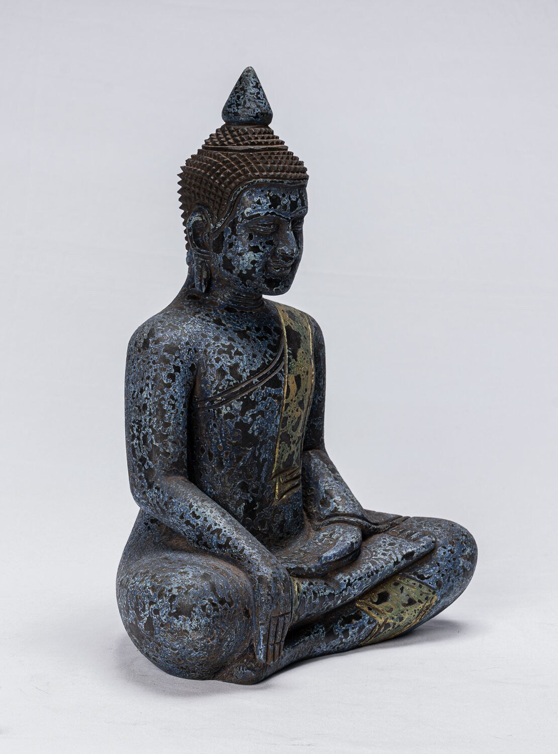 Statue Buddha - Antique Khmer Style SE Asia Seduto l'Illuminismo in legno Statua Buddha - 39 cm/16 "