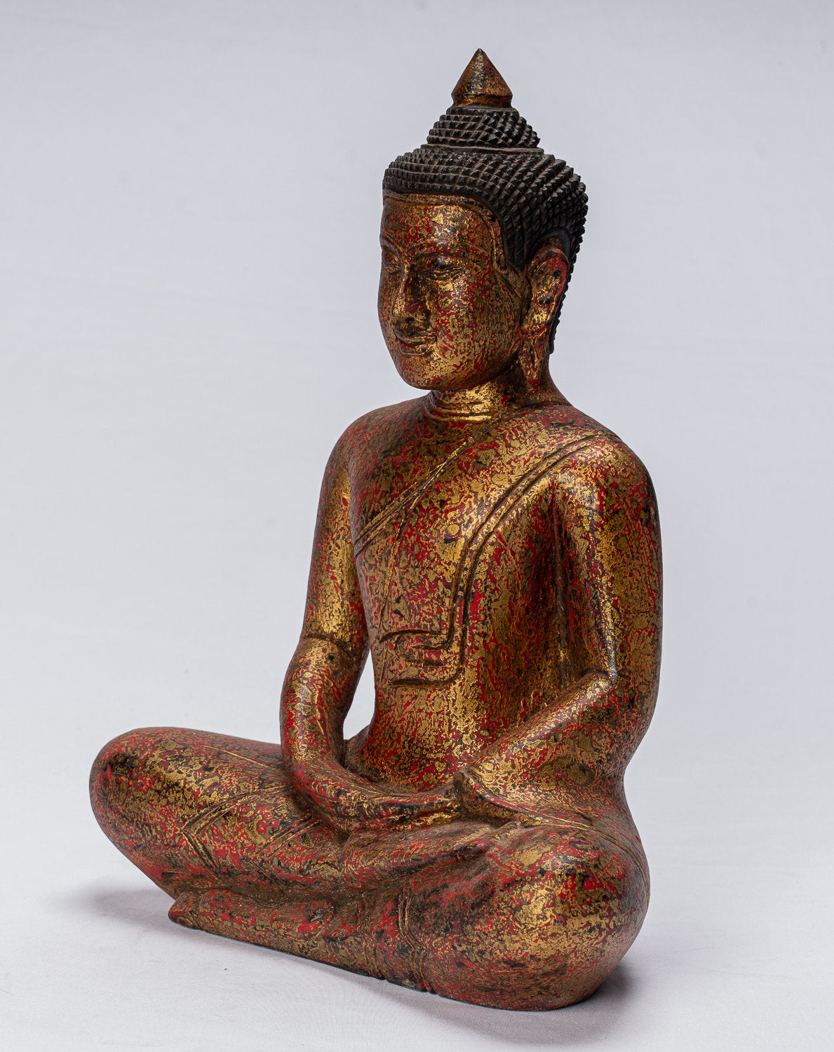 Buddha Sculpture - Antique Khmer in stile Khmer Seduto Buddha Statue Dhyana Meditazione Mudra - 38 cm/15 "