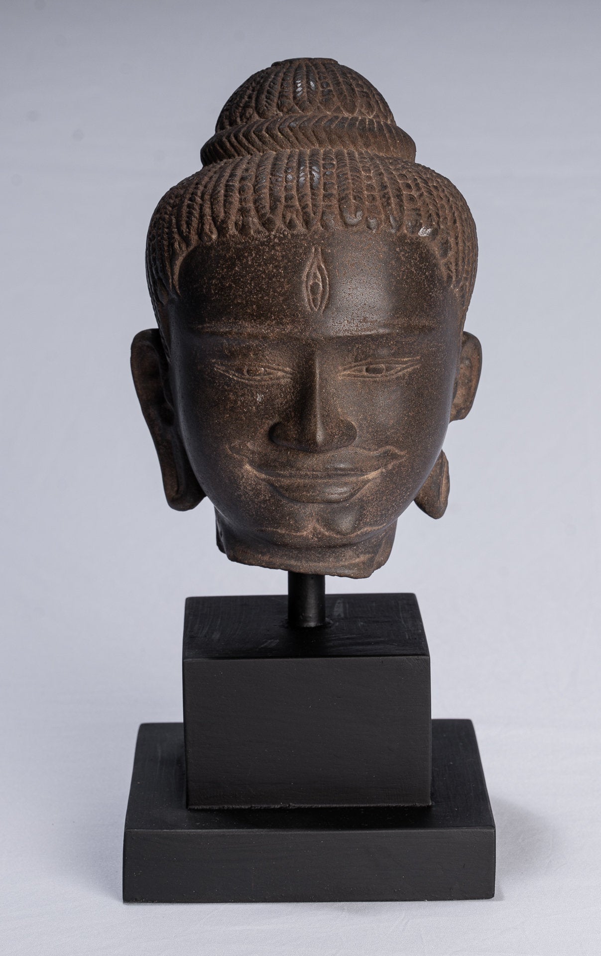 Statue Shiva - Antique Baphuon Style Khmer Stone Shiva Head Statue - The Destroyer - 30 cm/12 "