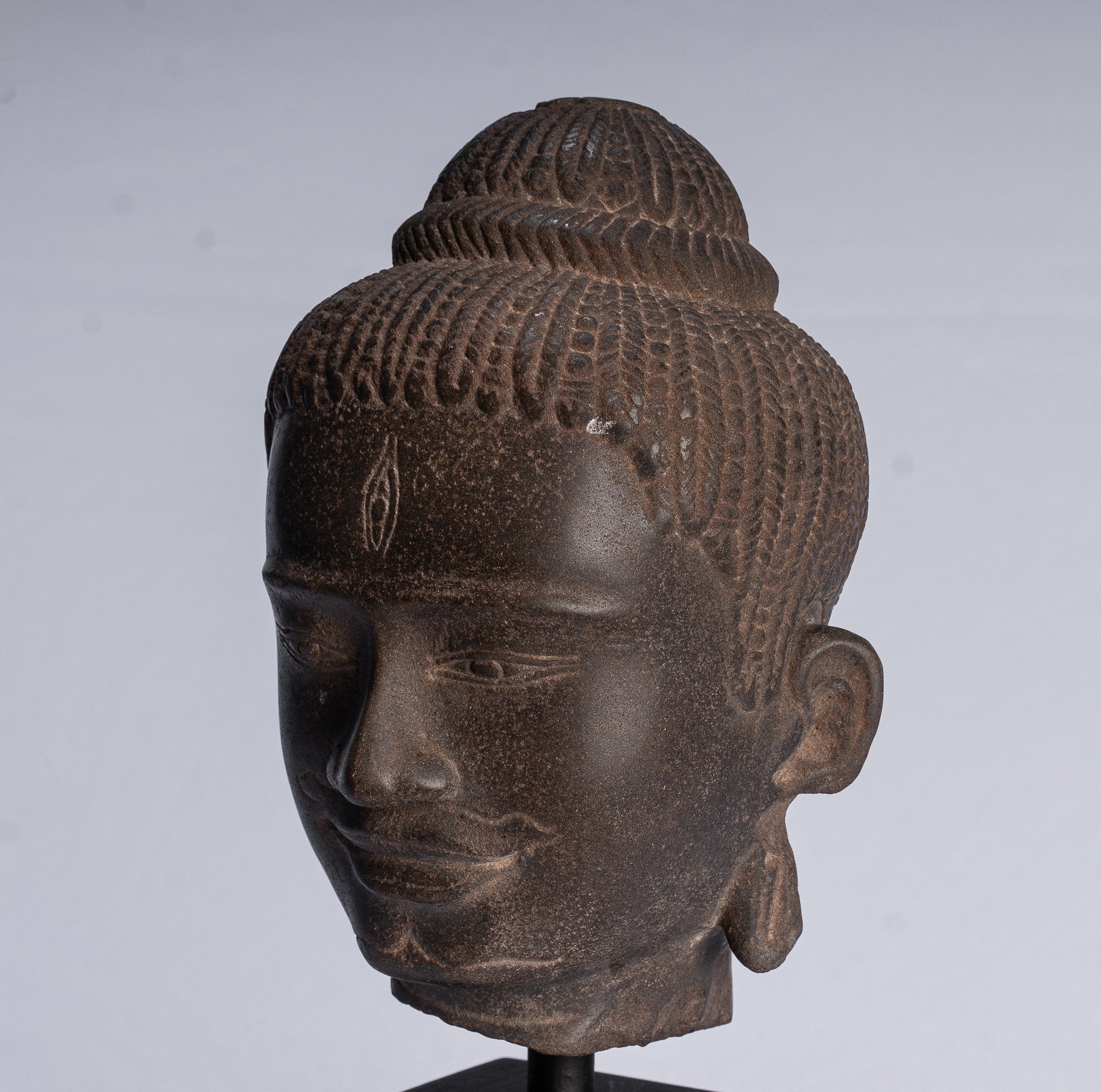 Statue Shiva - Antique Baphuon Style Khmer Stone Shiva Head Statue - The Destroyer - 30 cm/12 "