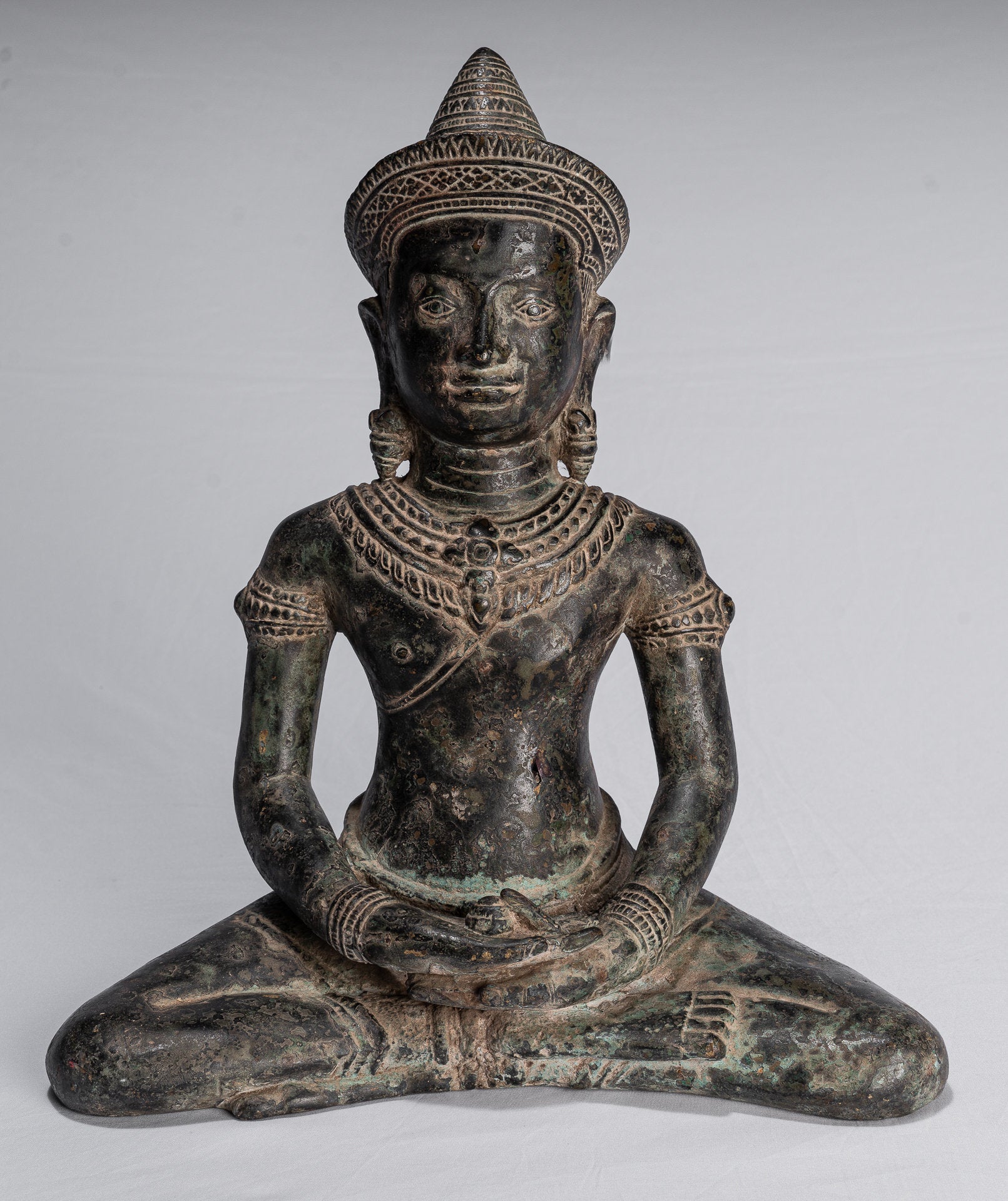 Statua di Buddha - Antique Khmer in stile Khmer Bronzo seduto Amitbha Meditazione Buddha Statua - 34 cm/14 "