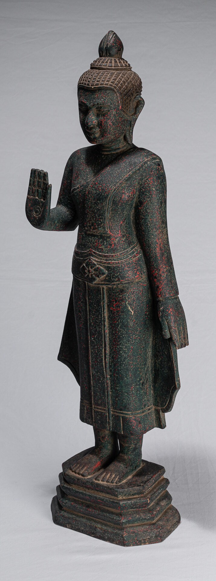 Estatua de Buda - Protección de madera de estilo antiguo de estilo jemer el lunes Estatua de Buda - 73 cm/29 "