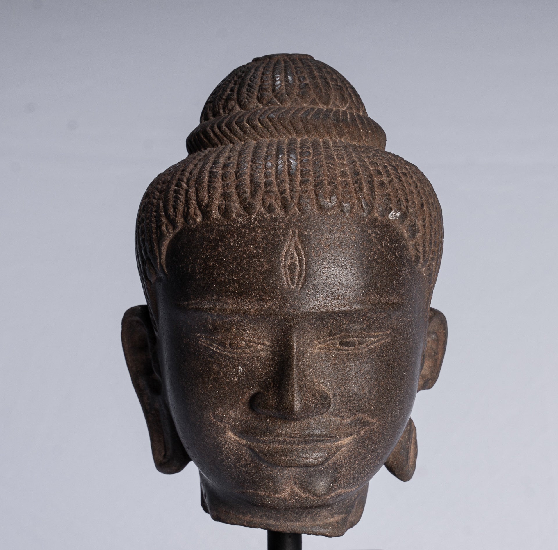 Statue Shiva - Antique Baphuon Style Khmer Stone Shiva Head Statue - The Destroyer - 30 cm/12 "