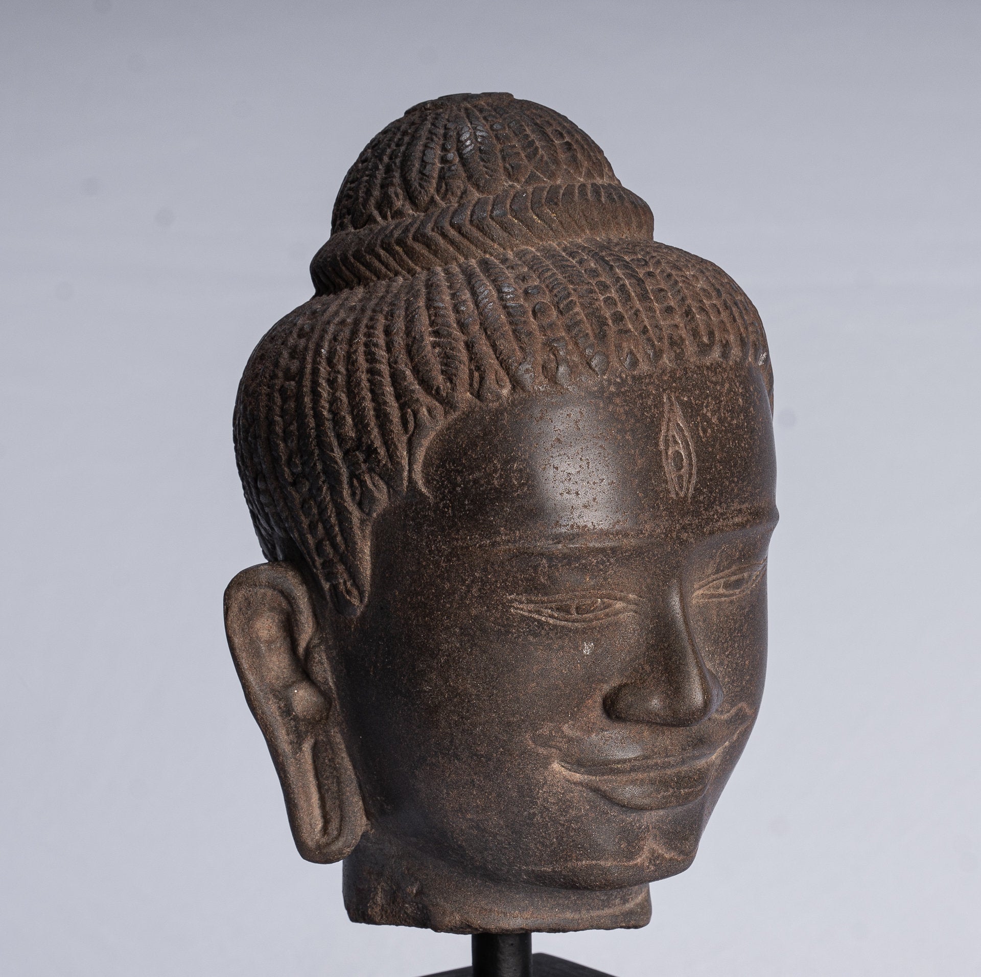 Statue Shiva - Antique Baphuon Style Khmer Stone Shiva Head Statue - The Destroyer - 30 cm/12 "