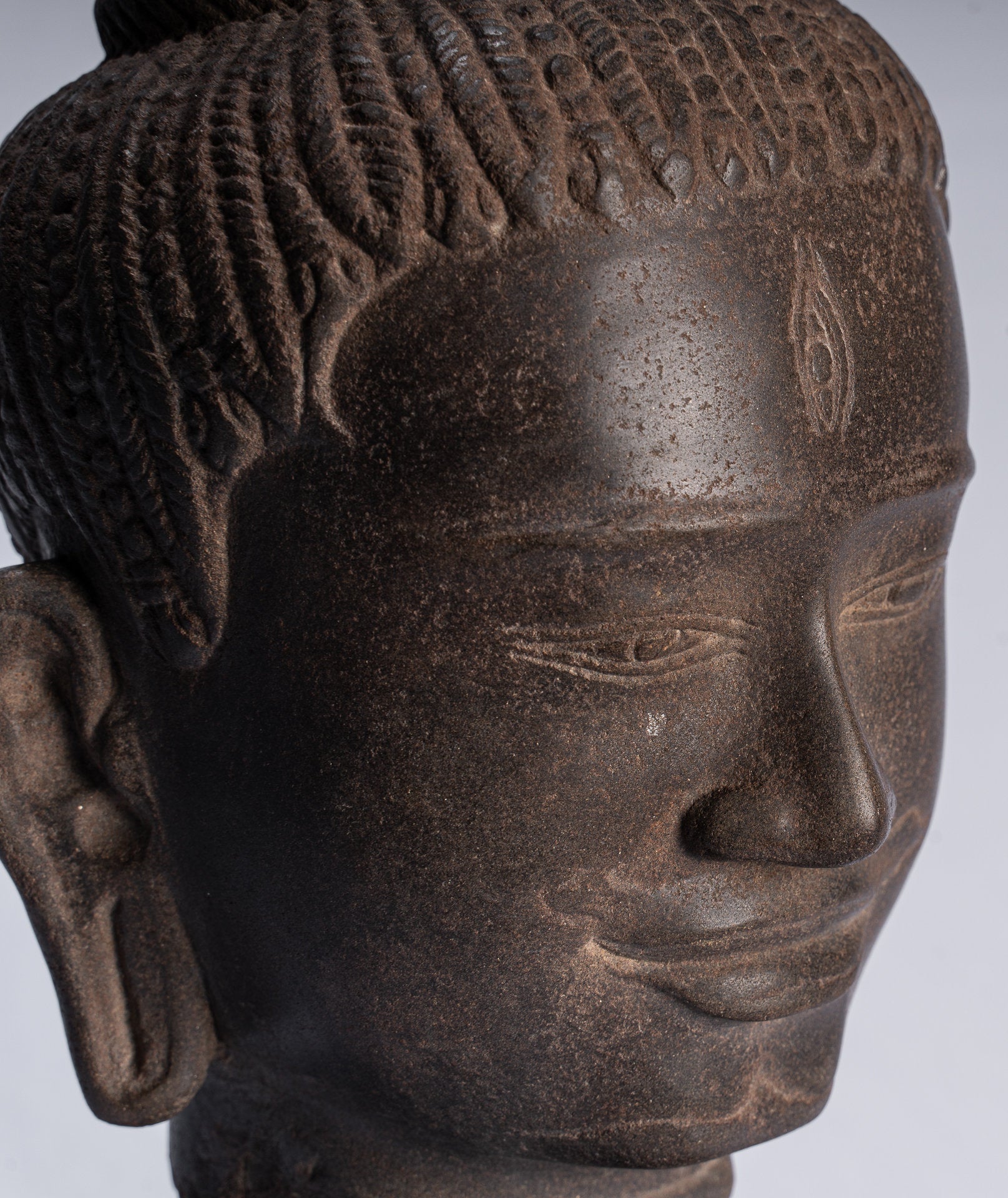Statue Shiva - Antique Baphuon Style Khmer Stone Shiva Head Statue - The Destroyer - 30 cm/12 "