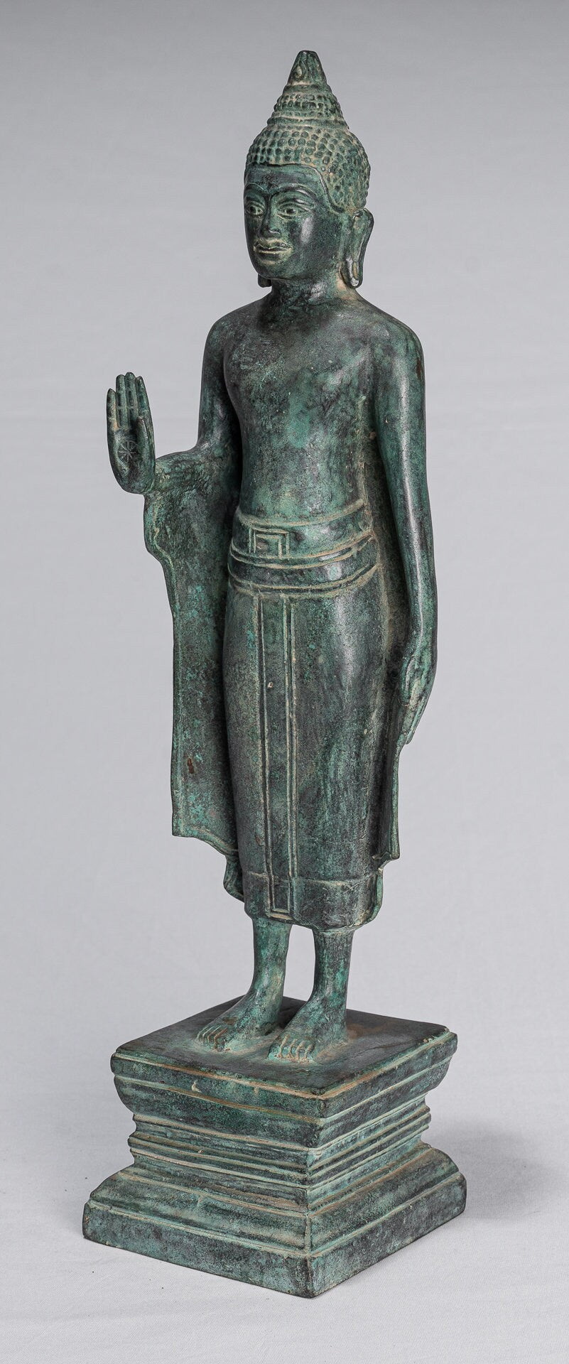 Statua di Buddha - Antique Khmer in stile Khmer Bronzo in piedi Abhaya Protezione Buddha Statua - 39 cm/16 "