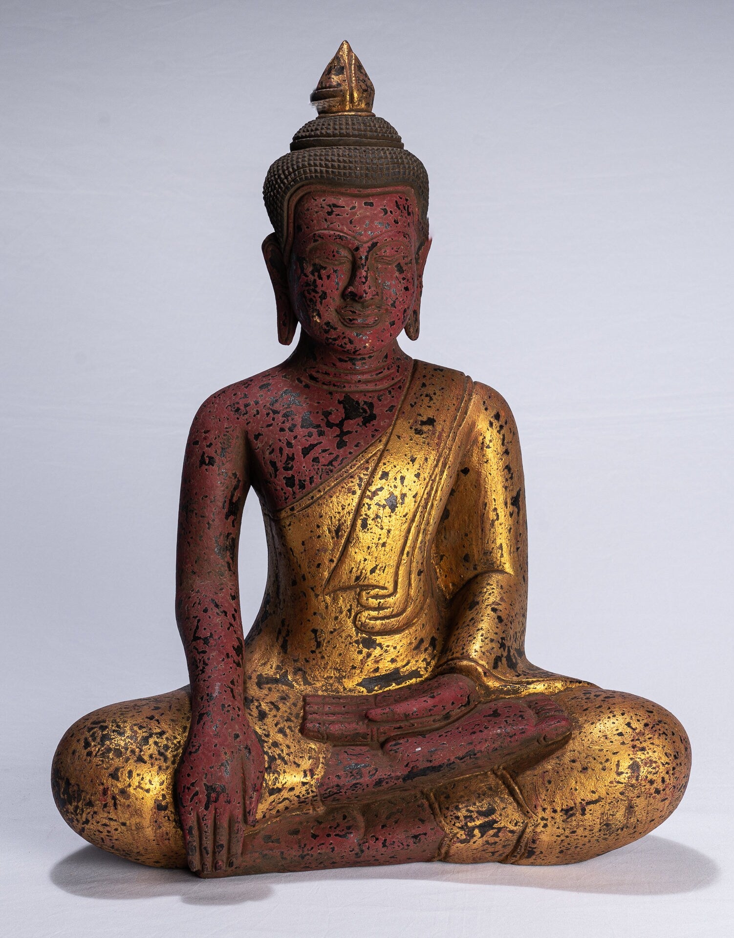 Statue di Buddha - Antique Khmer Style SE Asia Seduto l'Illuminismo in legno Statua Buddha - 52 cm/21 "