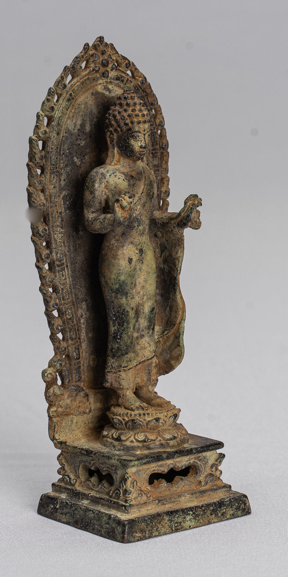 Statue di Buddha - Antique stile indonesiano in piedi bronzo giavanese insegnamento Buddha - 14 cm/6 "