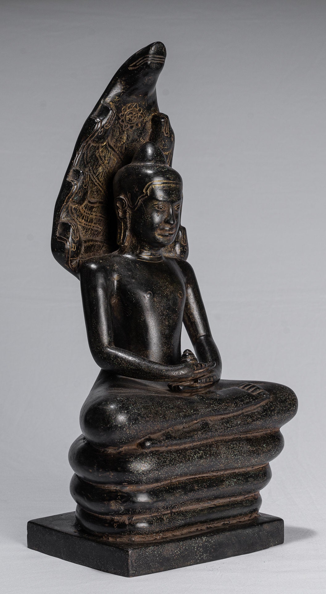 Statua Buddha - Antique Khmer in stile Khmer Meditazione seduta Meditazione Naga Buddha Statua - 42 cm/17 "
