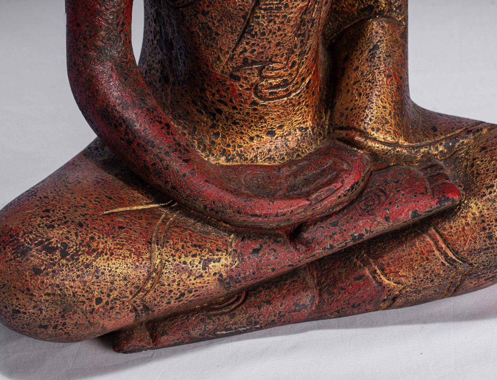 Antique Khmer Style Wood Seated Buddha Statue Dhyana Meditation Mudra - 44cm/18"