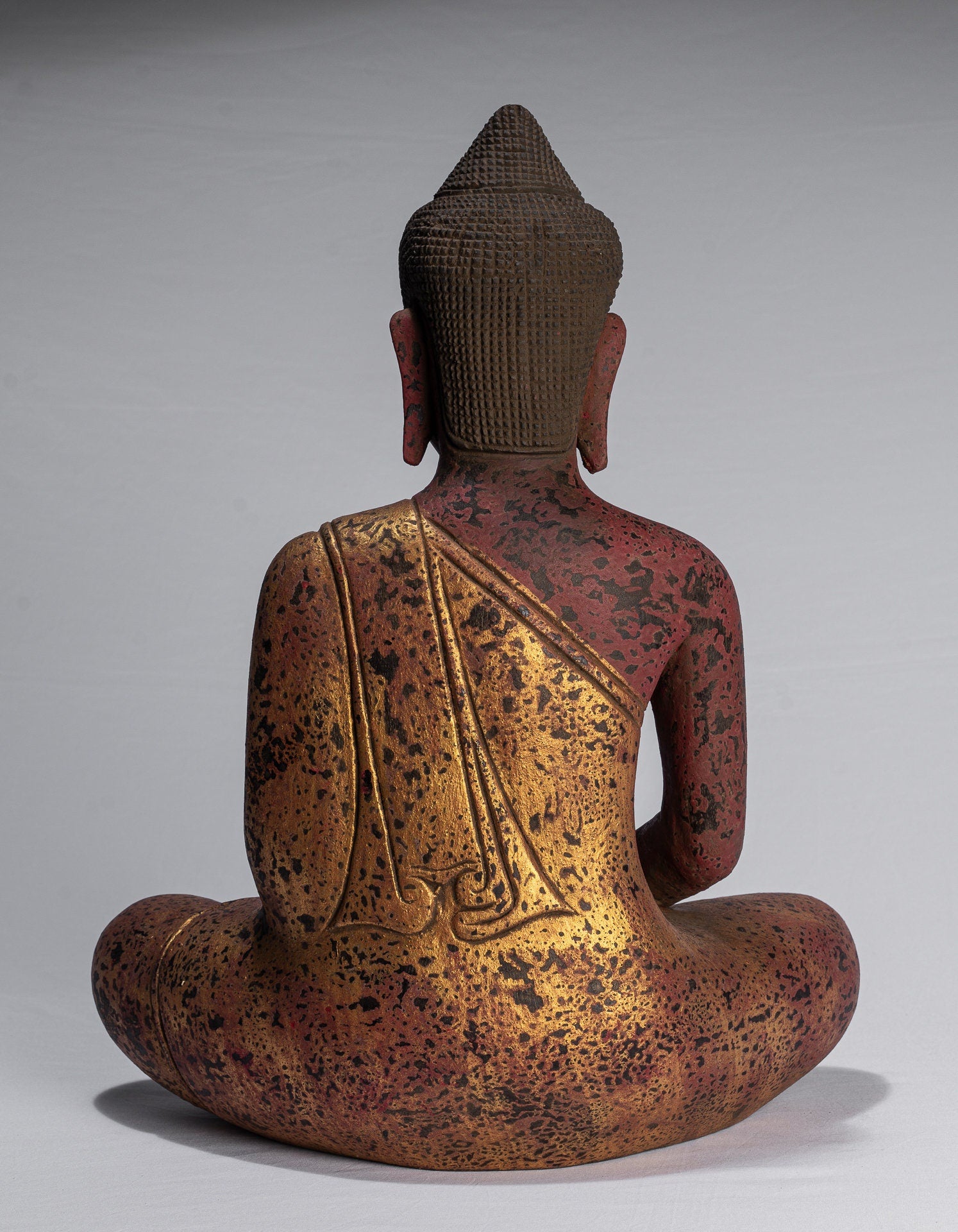 Antique Khmer Style Wood Seated Buddha Statue Dhyana Meditation Mudra - 49cm/20"