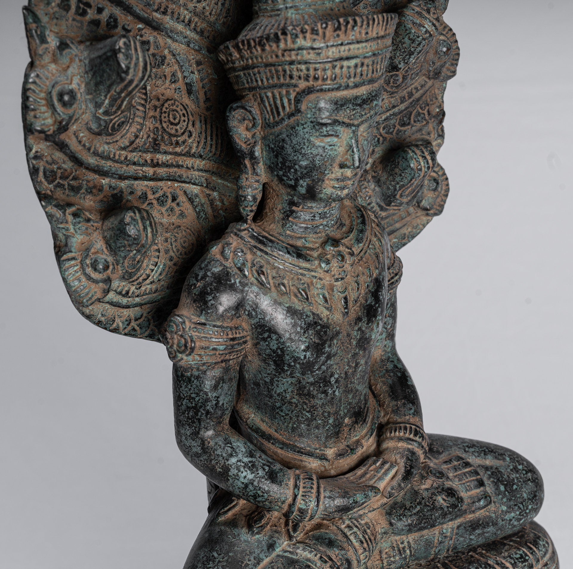 Buddha Statue-Antike Khmer Style Bronze Seated Meditation Naga Buddha Statue-46cm/18 "
