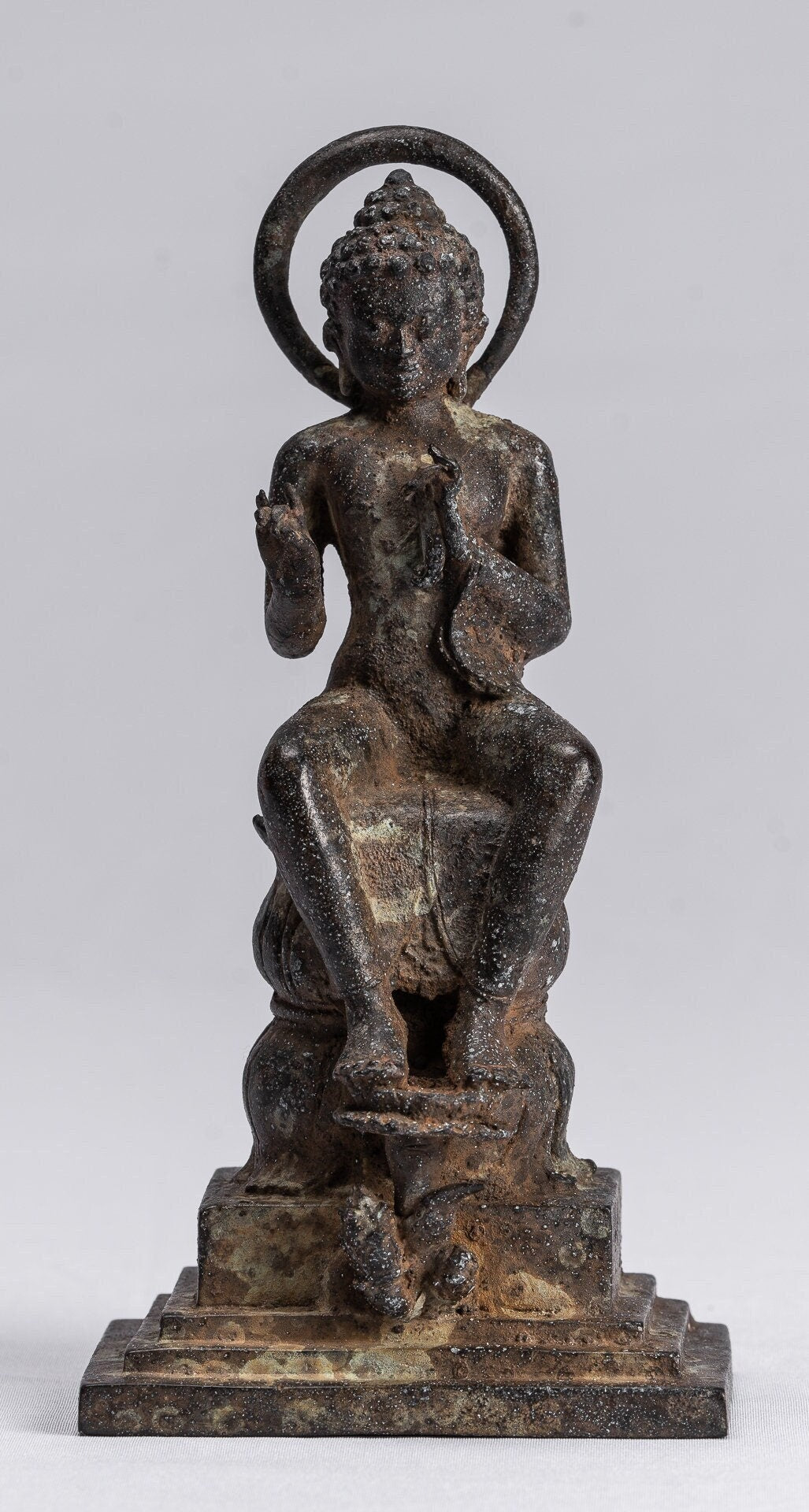 Statue di Buddha - Antique in stile indonesiano seduto Javanse Predicazione Buddha - 17,5 cm/7 "