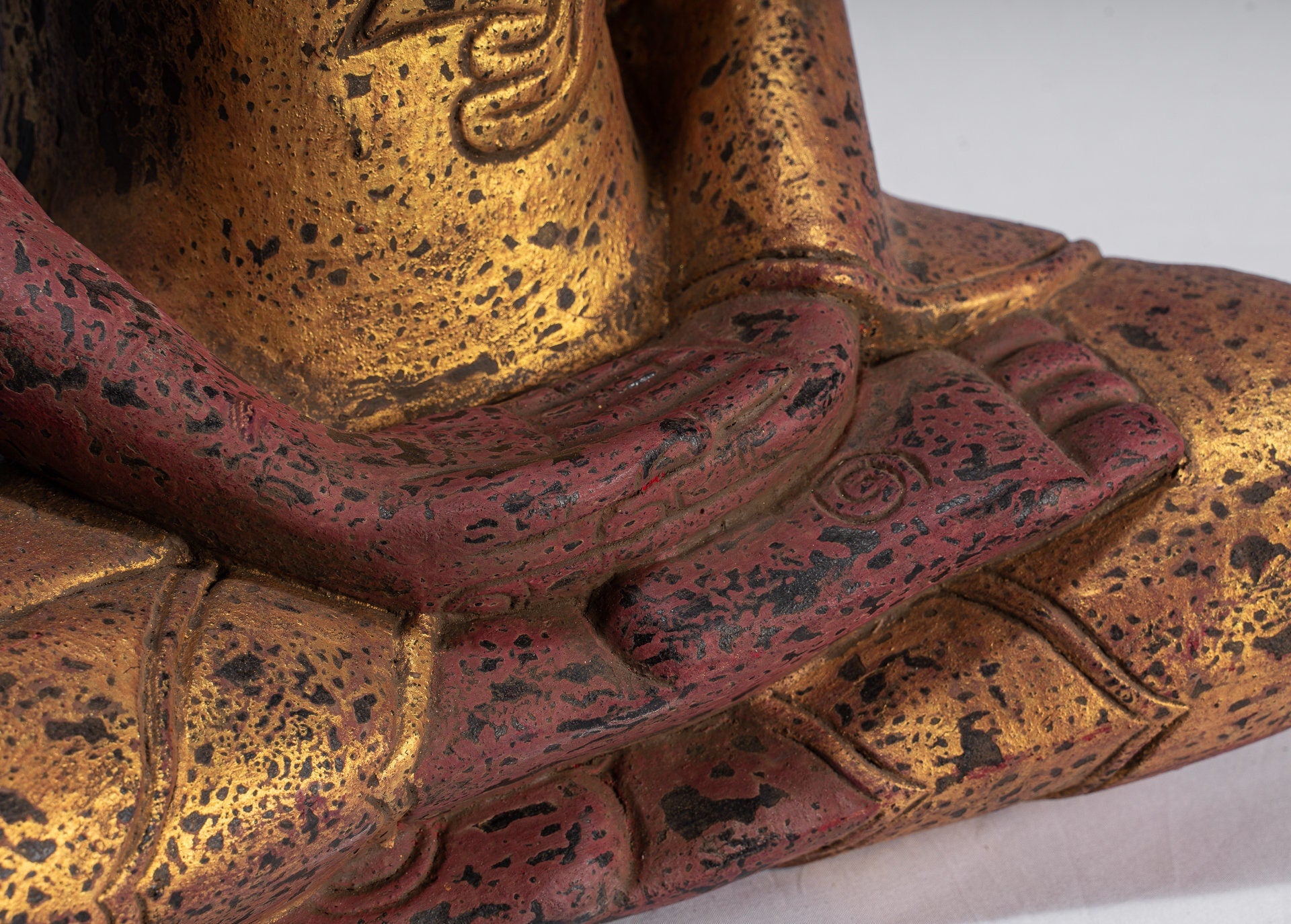 Antique Khmer Style Wood Seated Buddha Statue Dhyana Meditation Mudra - 49cm/20"