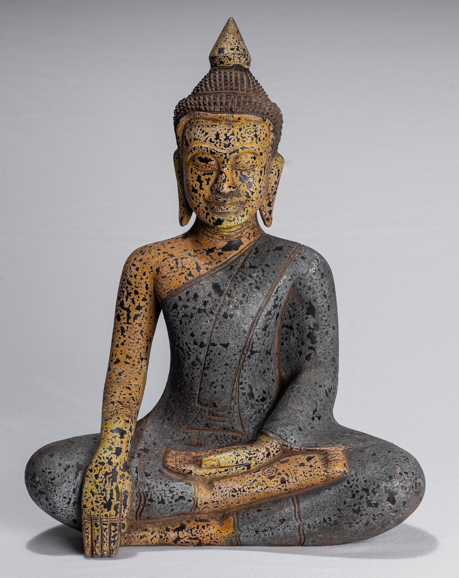 Statue di Buddha - Antique Khmer Style SE Asia STATUE BUDDHA ALLIMENTAZIONE LEGNO - 45 cm/18 "