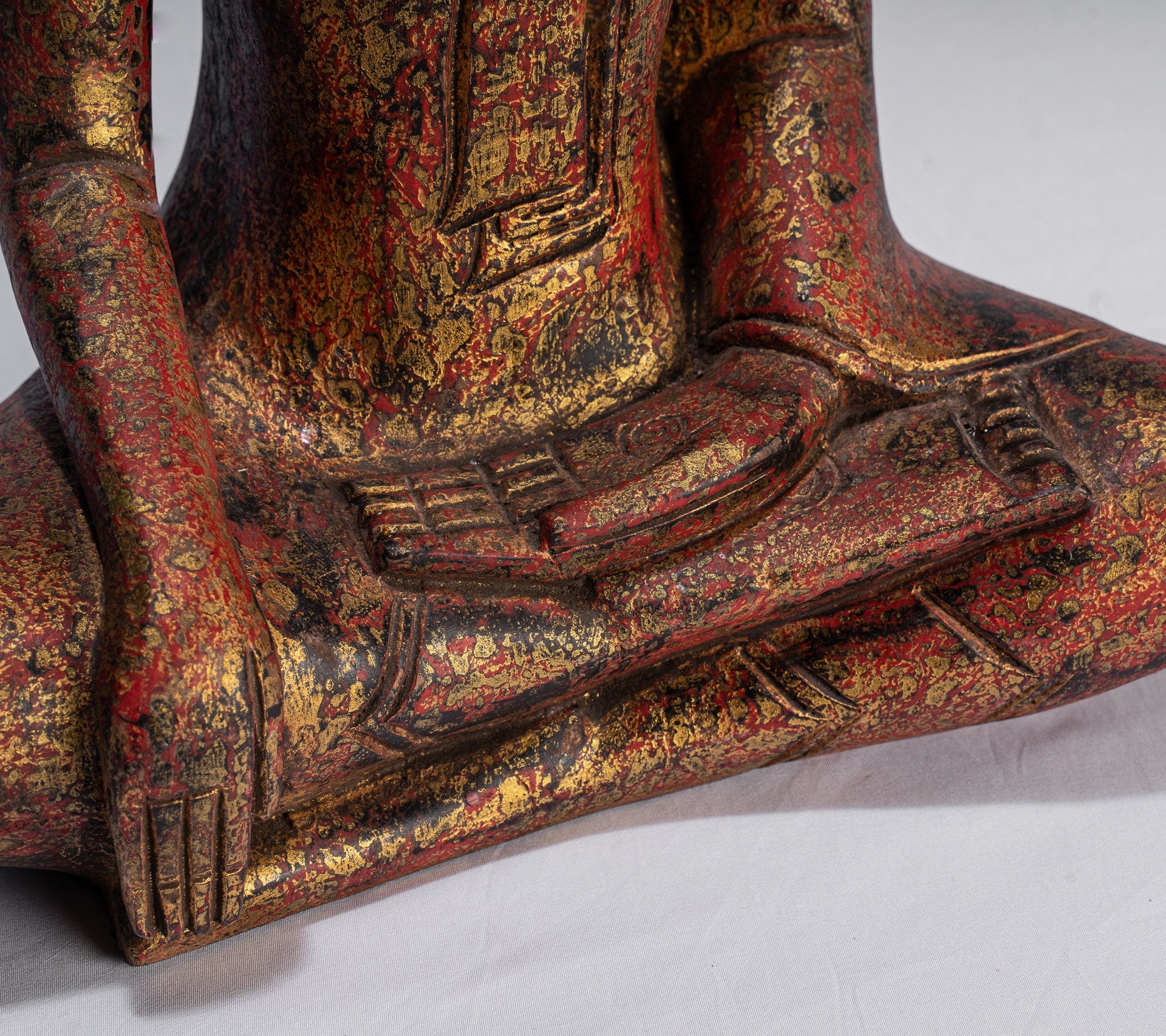 Buddha Statue-Antique Khmer Style SE Asia Seated Wood Enlightenment Buddha Statue-39cm/16 "