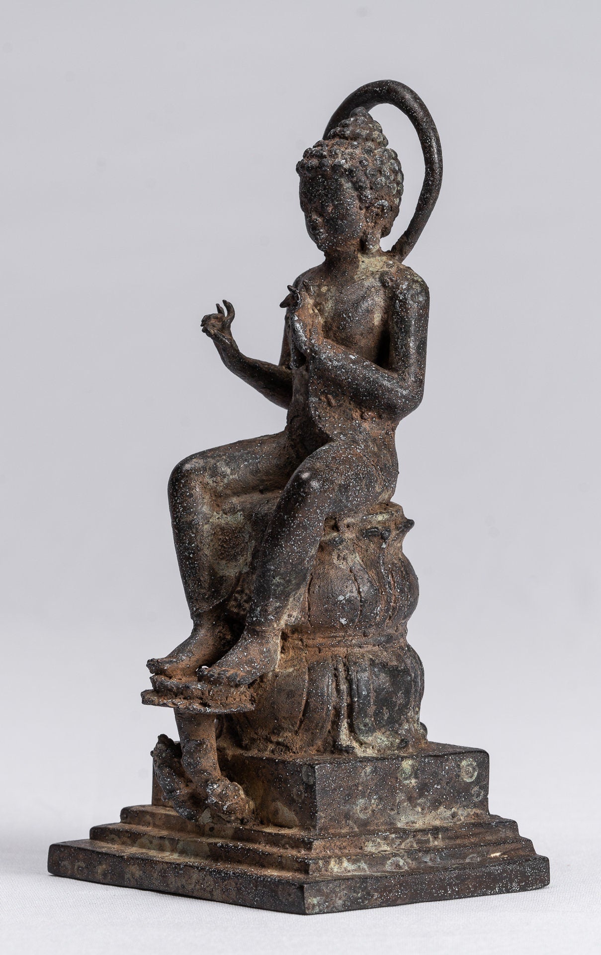 Statue di Buddha - Antique in stile indonesiano seduto Javanse Predicazione Buddha - 17,5 cm/7 "